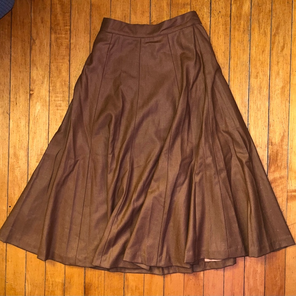 Quemere Amber/Burnt Orange Wool Skirt - 70s vibe Midi Skirt